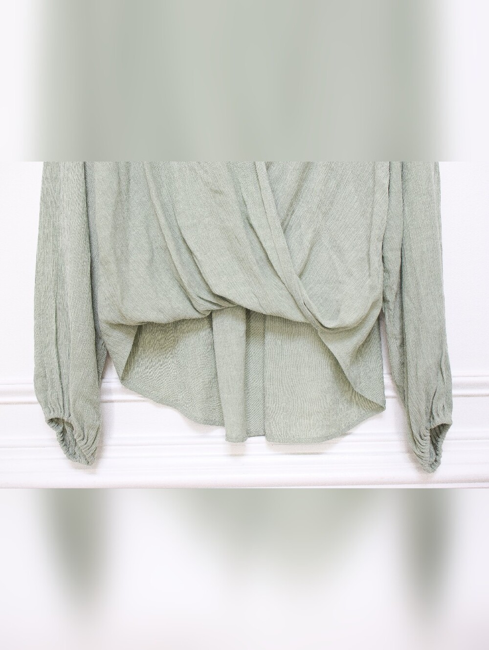 NWT Free People Check On It Wrap Top Green Slouchy Draped Blouse Size S Boho - Picture 7 of 9